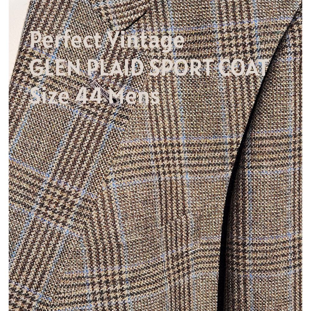 44 Unique Brown Blue Prince Wales Sport Coat Glen Plaid mens Blazer Union Made